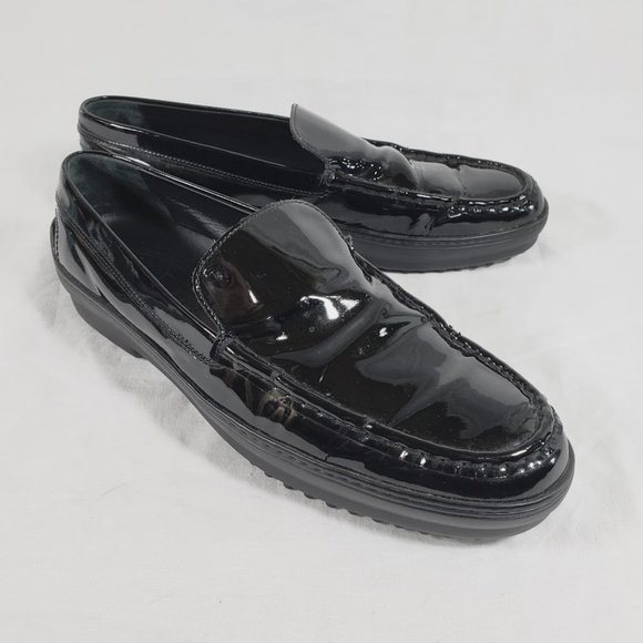 Tod's Shoes - Tod's Winter Gommini Black Patent Leather Loafers Shoes Womens 42 12 Slip On